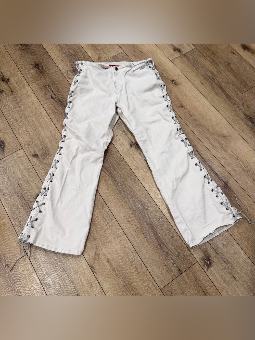 Y2K Zana Di GIRLS size 16 Lace-Up Khaki Flare Jeans